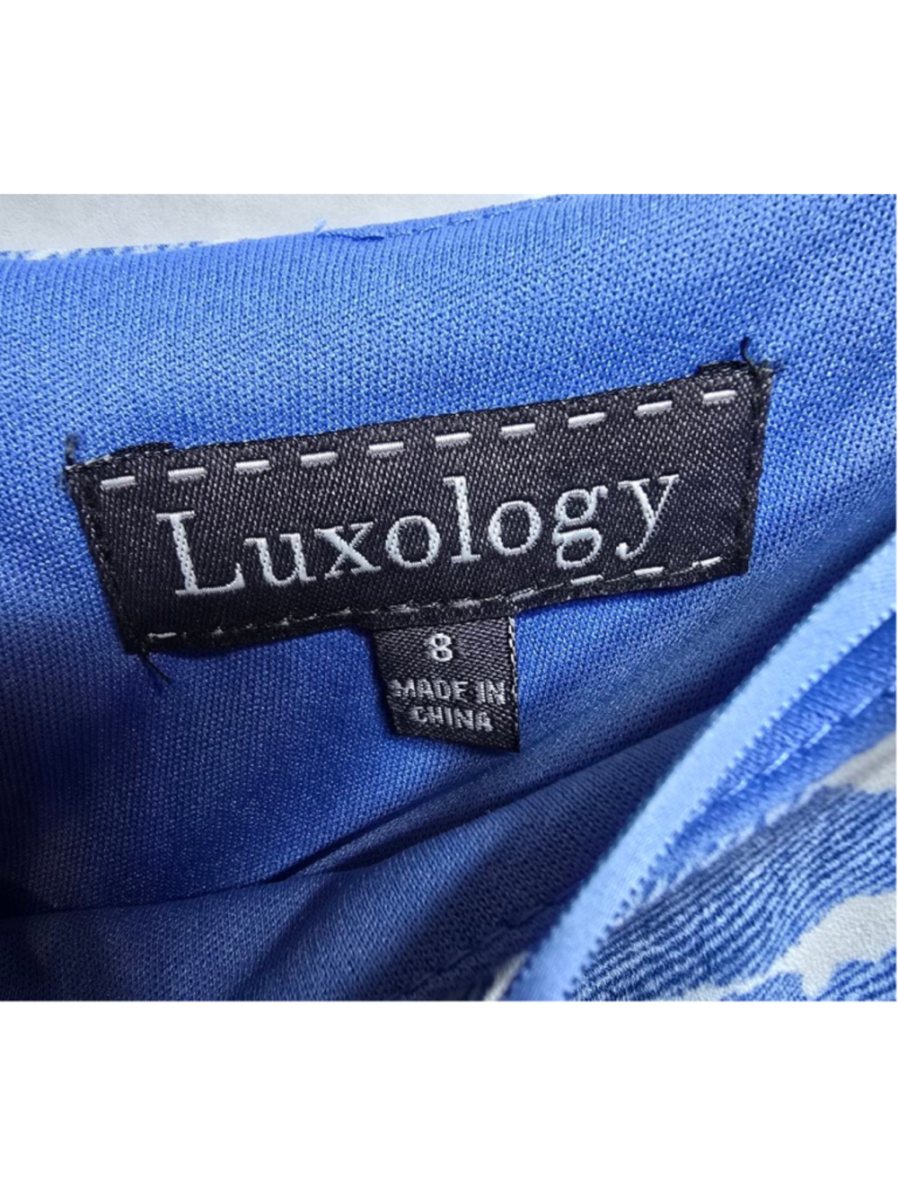 Women's Luxology Blue & White Patterned Long Sleeve Dress, Size 8 - Picture 2 of 8